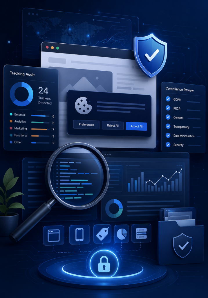 UK cookie banner case study showing consent and tracking checks